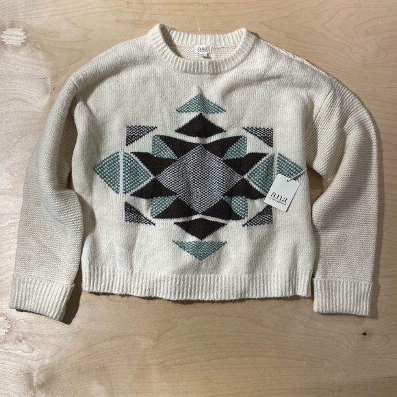 a.n.a Cream and Black Geometric Sweater Large (OX) - Picture 2 of 10